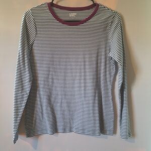 Lands' End Women's Striped Long Sleeve Tee Navy And White M 100% Cotton